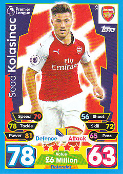 Sead Kolasinac Arsenal 2017/18 Topps Match Attax #26